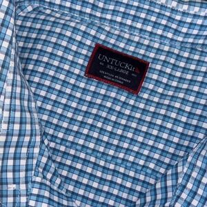 UNTUCKit Performance Shirt Men 2XL Blue Gray Check Nylon Stretch Belden